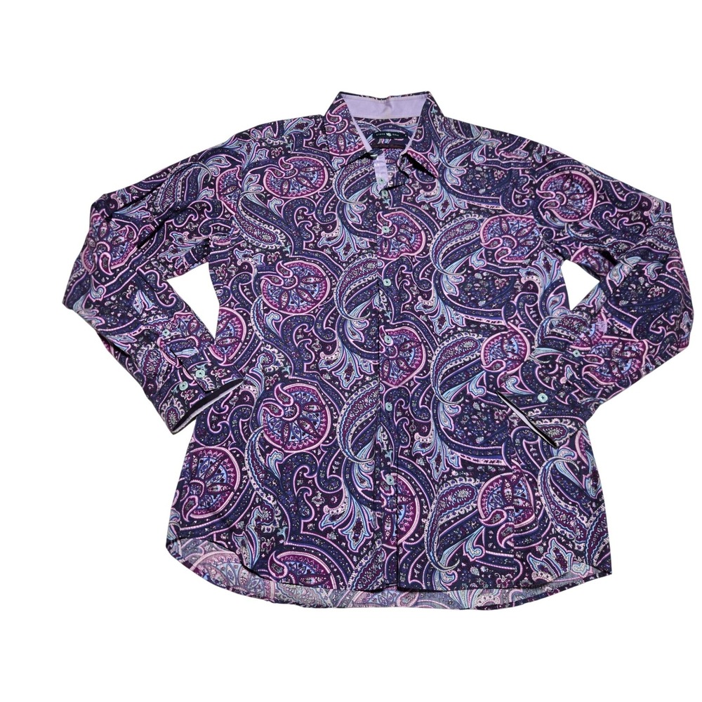 Stone Rose Purple Paisley Button Up Shirt‎ Men's L